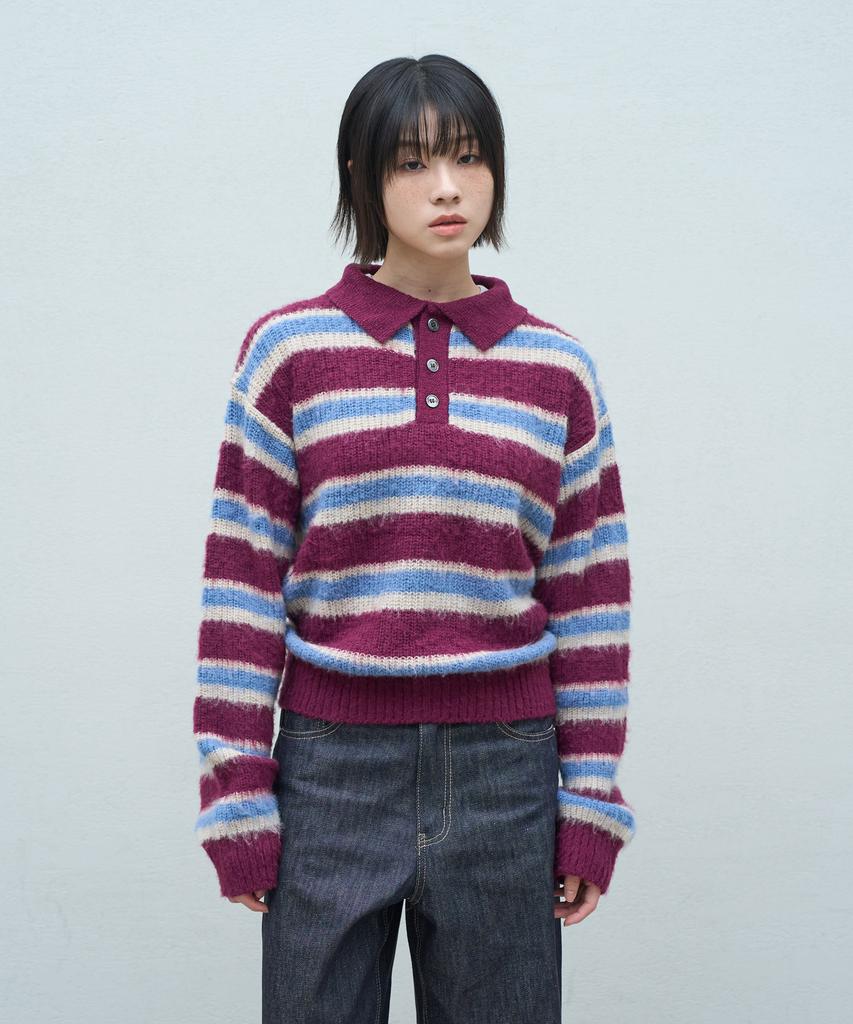 SUPERSUB Brushed Stripe Collar Knit - Burgundy