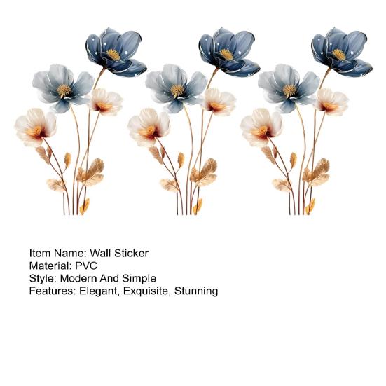 3D Flower Wall Stickers Removable Waterproof Floral Wall Decal Gold Blue White Peel