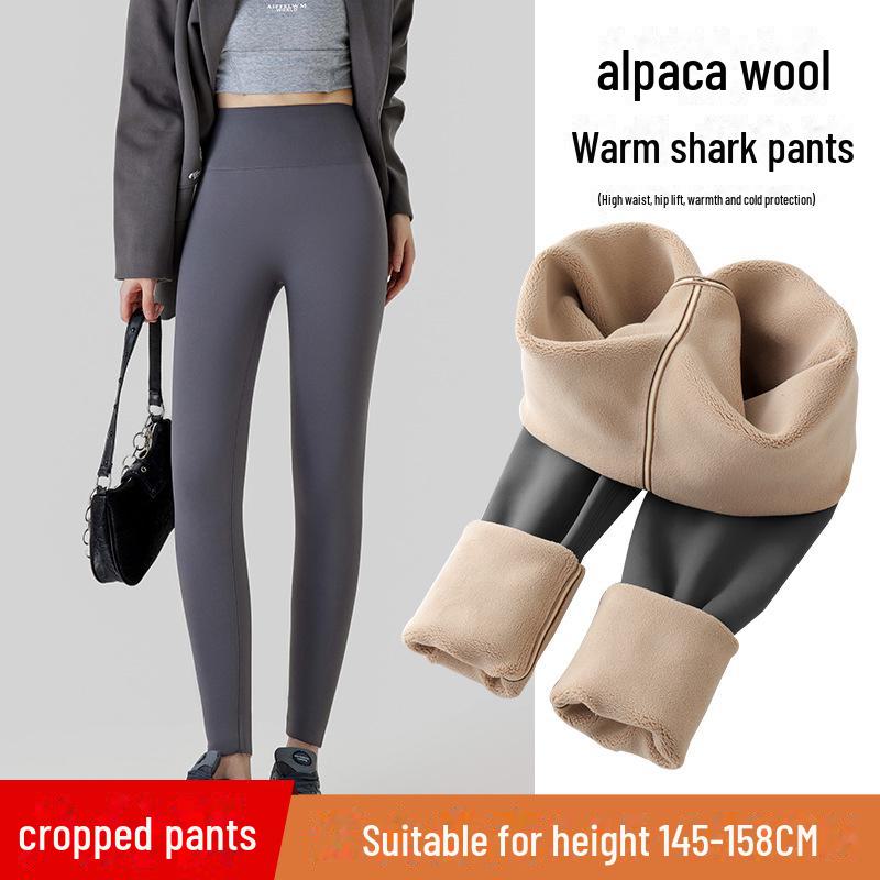 Women's High-Waisted Velvet Leggings - Thick, Warm Gray Yoga Pants for Autumn/Winter 2024