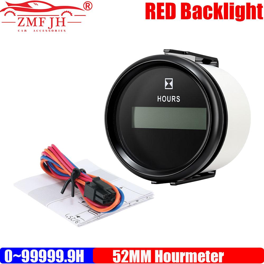 

ZMFJH Red Backlight Clock Gauge Meter Digital 2 52MM Hourmeter Gauge 0-99999.9H LCD Display for Auto Car Marine Boat 12V24V BN