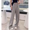 Petite High Waist Gray Drawstring Sweatpants for Women - Loose, Slimming, Wide Straight Leg, Casual Joggers