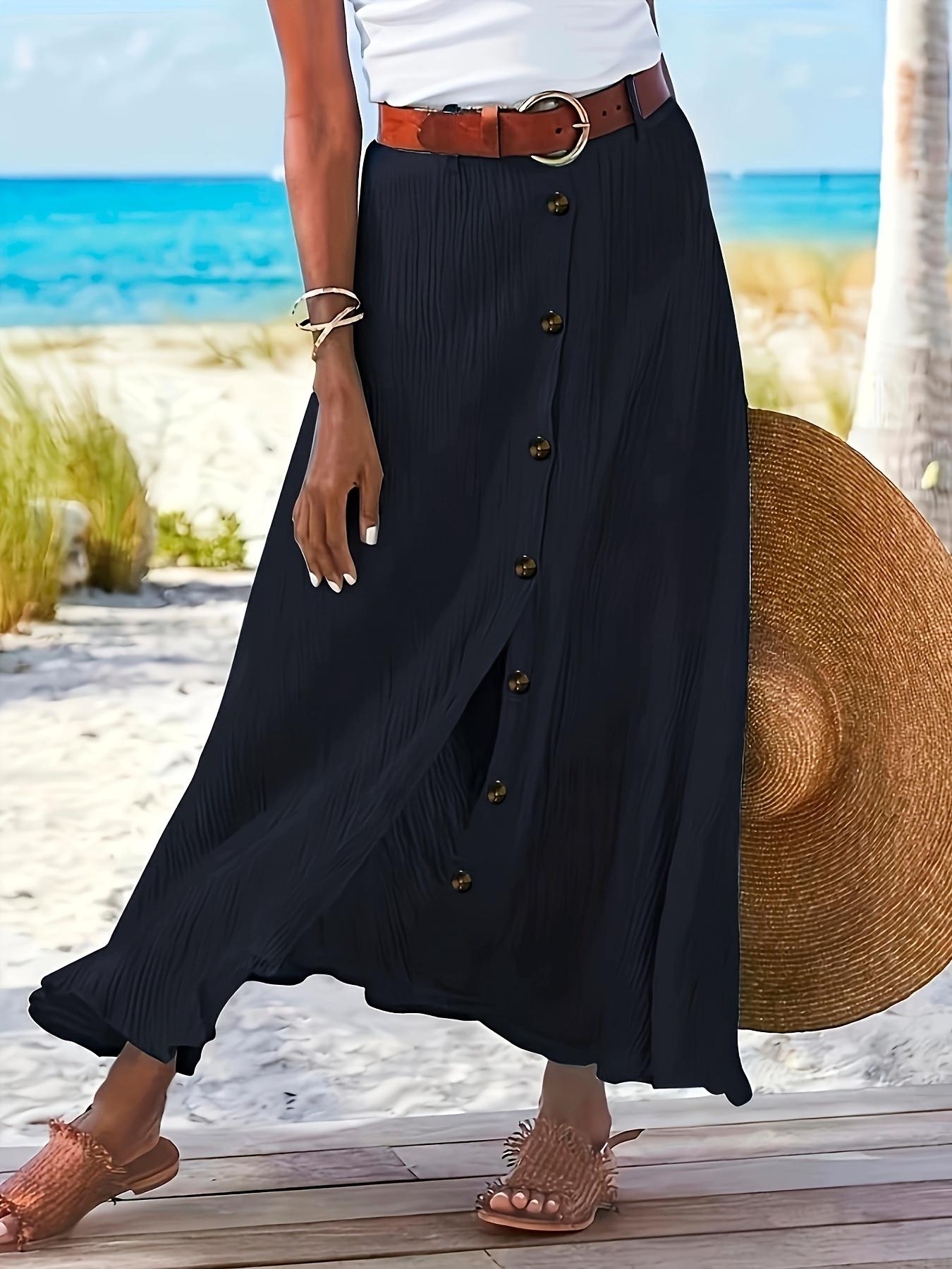 

Юбка-трапеция, элегантная однотонная юбка с высокой талией для весны и лета, женская одежда XL темно-синий