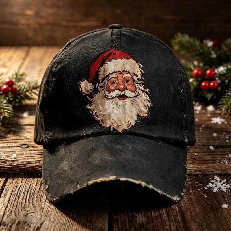 Digital Print Santa Claus Baseball Cap With Distressed Finish Unisex Outdoor Sun Hat Christmas Holiday Travel Beach Cycling