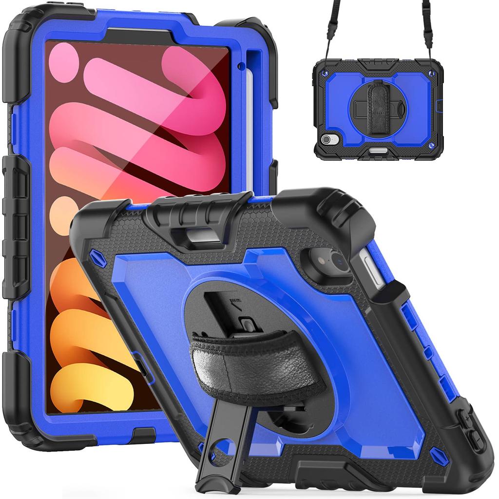 Case for IPad Mini 7 (A17 Pro)2024/ Mini 6 8.3'' with Screen Protector Pencil Holder [360 Rotating Hand Strap] &Stand Shockproof