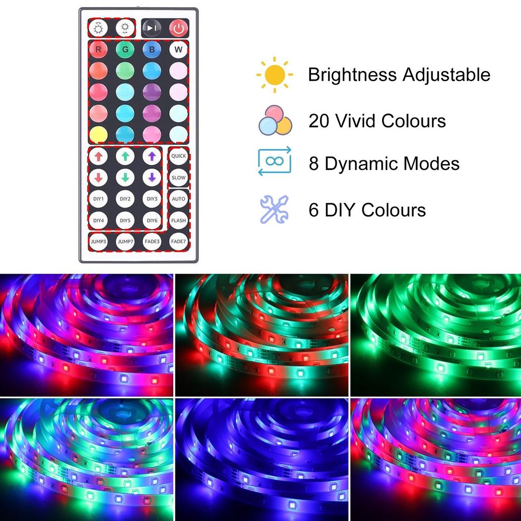 49 Foot Led Light Strip Color Changing Led Tape Light With 44 Key Remote Control And Power Supply