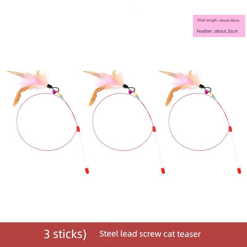 

Cat Teaser Bite-Resistant with Bell Feather Cat Self-Hi Relieving Stuffy Handy Gadget Pet Toy Steel Wire Long Brush Holder Pet Supplies [Single branch about 2.8] 3 steel screw cat sticks