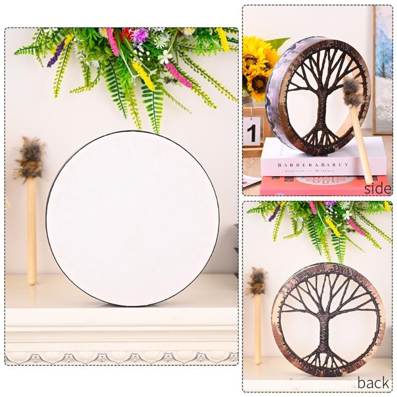 Unique Pattern Shaman Drum With Drumstick Siberian Drum Sound Healing Tool Home Ornament for Spiritual Music Meditation