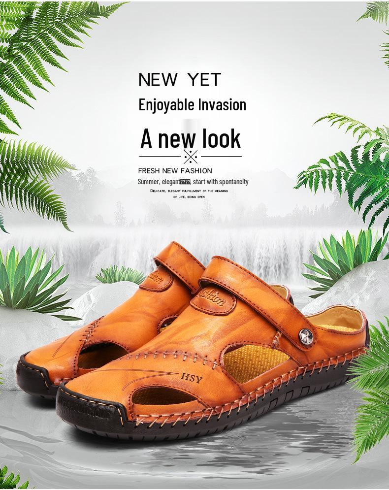 Men's Two-Wear Closed-Toe Sandals & Slippers - Hand-Stitched, Plus Size, Summer Beach Style