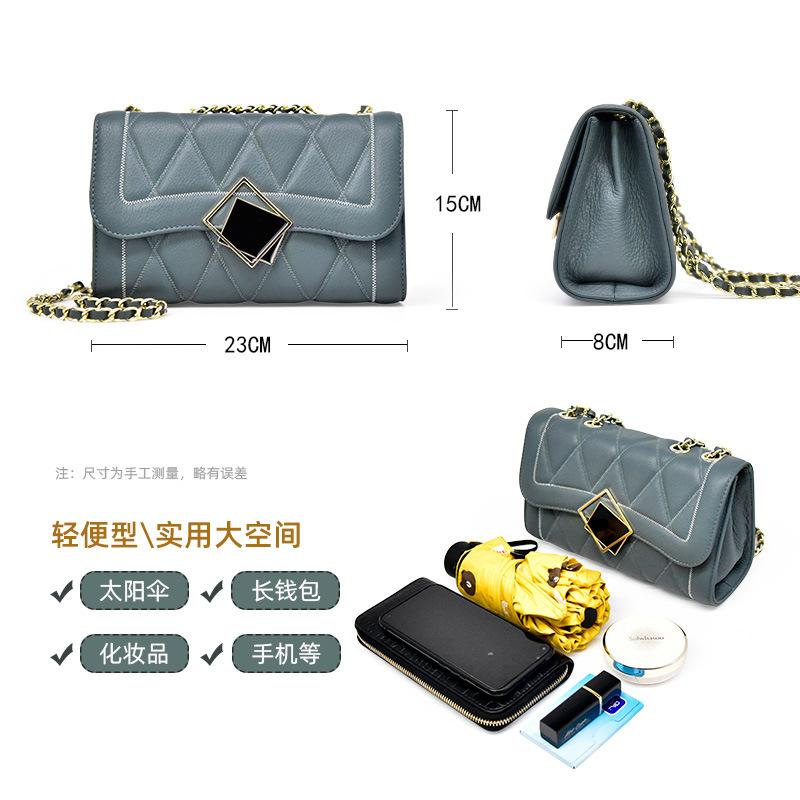 2025 New Fashionable Fresh and Sweet Single-Shoulder Genuine Leather Crossbody Women's Bag, Top Layer Cowhide Summer Chain Small Square Bag
