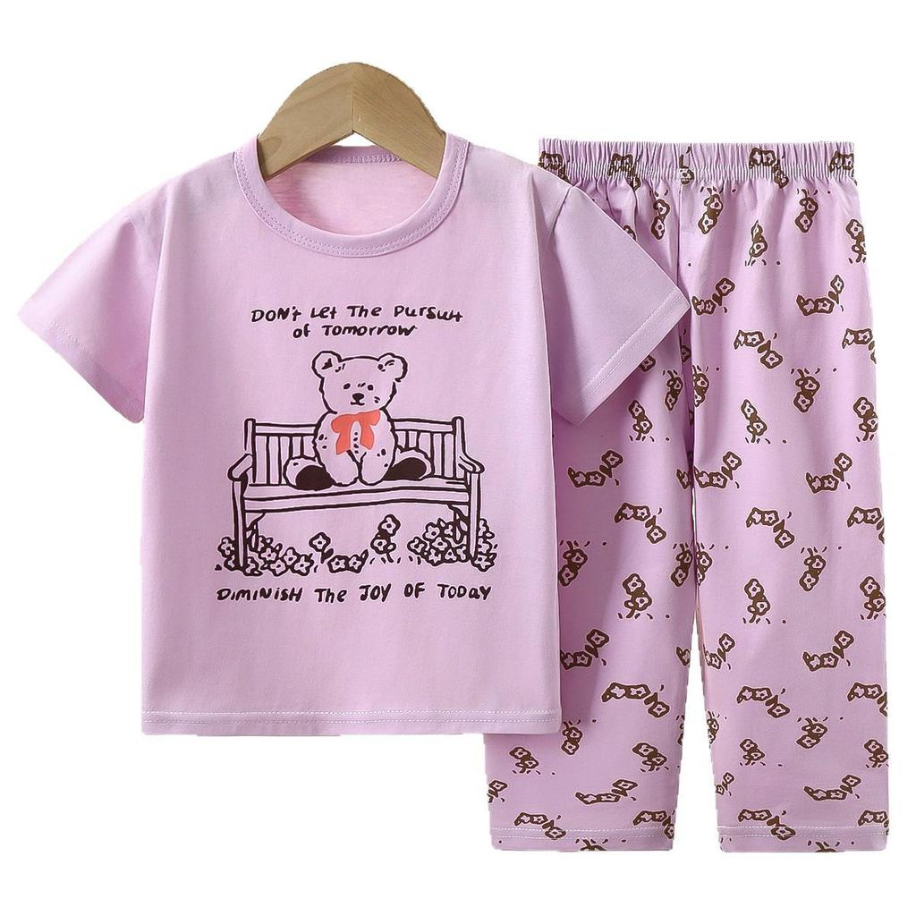 Kids Summer Cotton Short Sleeve Set Class A Baby Air Conditioner Clothes Boys Girls Home Pajamas