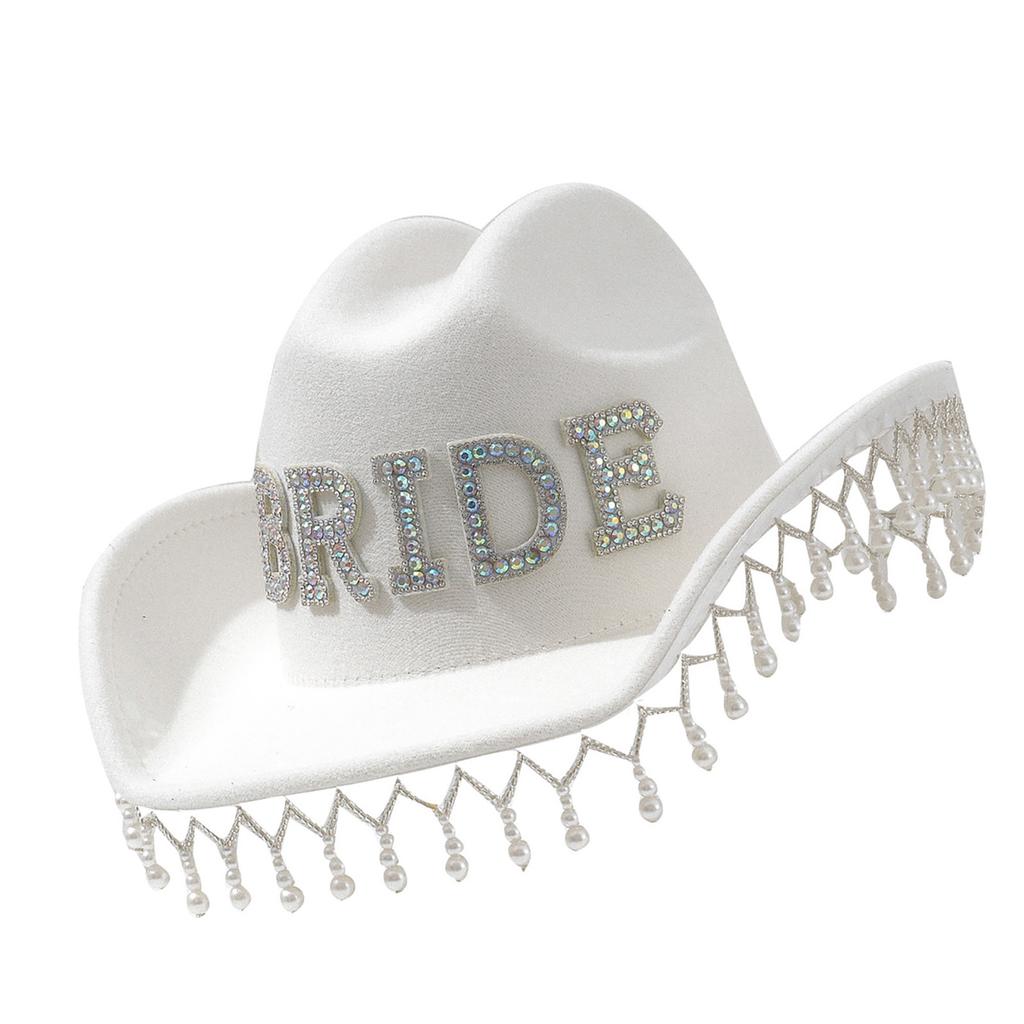 Mit Juwelen und Perlen verzierte Cowboyhüte mit Quasten Panama-Hut Überraschungsgeschenk für Mädchen Jungen Brauthut für Karneval Musikfestival