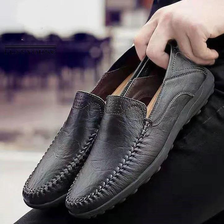 Fashion Men Leather Shoes Men Spring Loafers Slip on Business Casual Leather Shoes Classic Soft Moccasins Hombre Breathable Flats Shoes