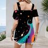 Plus Size Women Cold Shoulder Flutter Sleeve T Shirt Vintage Usa Star Stripe Brush Print Short Sleeve Top
