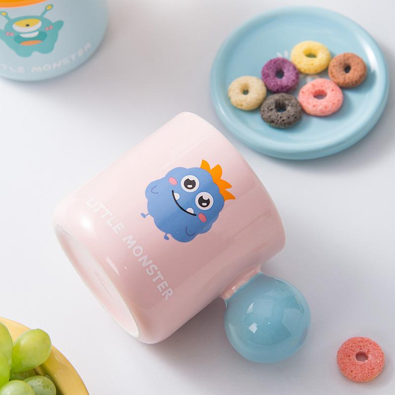 Cute Mug Cartoon Ceramic Cup with Lid Couple Coffee Cup High Looking Student Drinking Water Cup Breakfast Cup