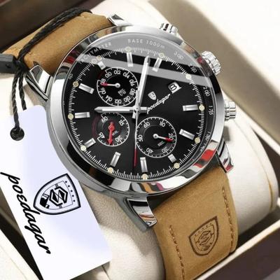 Funktionale Luxus Herren Armbanduhr Datum Wasserdicht Leuchtend Chronograph Herrenuhr Männlich Leder Quarz Uhren