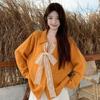 Spitzen-Fliege Damen-Strickjacke Unifarben Umlegekragen Langärmeliger Pullover Koreanischer Stil Herbst Neue Version Süßes Damen-Oberteil