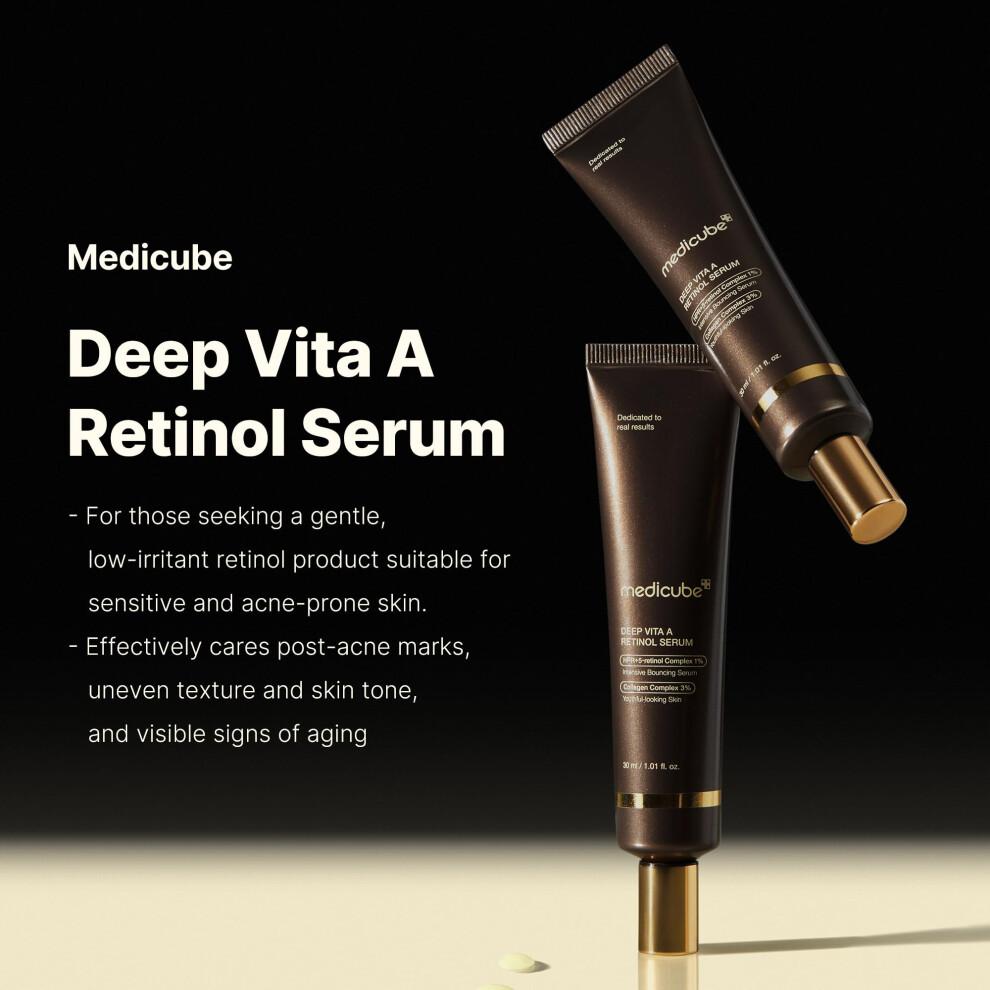 Medicube Deep Reviving Bakuchiol Retinol Facial Serum - Anti-Aging 4th Gen Retinol & Bakuchiol - Targets Fine Lines  Uneven Skin Tone  Blemish Sc