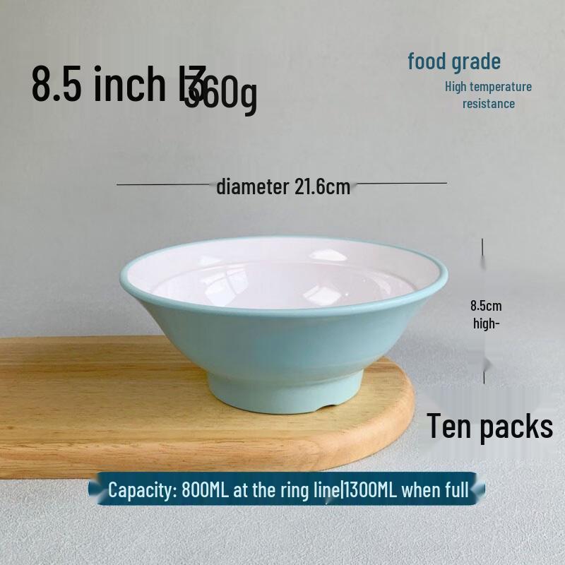 Maidekai A5 Melamine High-Temperature Blue & White Ramen Bowls (Set of 10) 8.5 inch