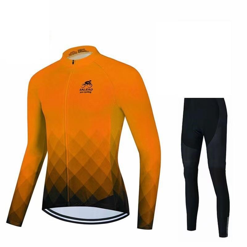 Mens Long Sleeve Cycling Jersey Set Quick Dry Breathable Lightweight Road Mountain Bike Apparel Fall Season