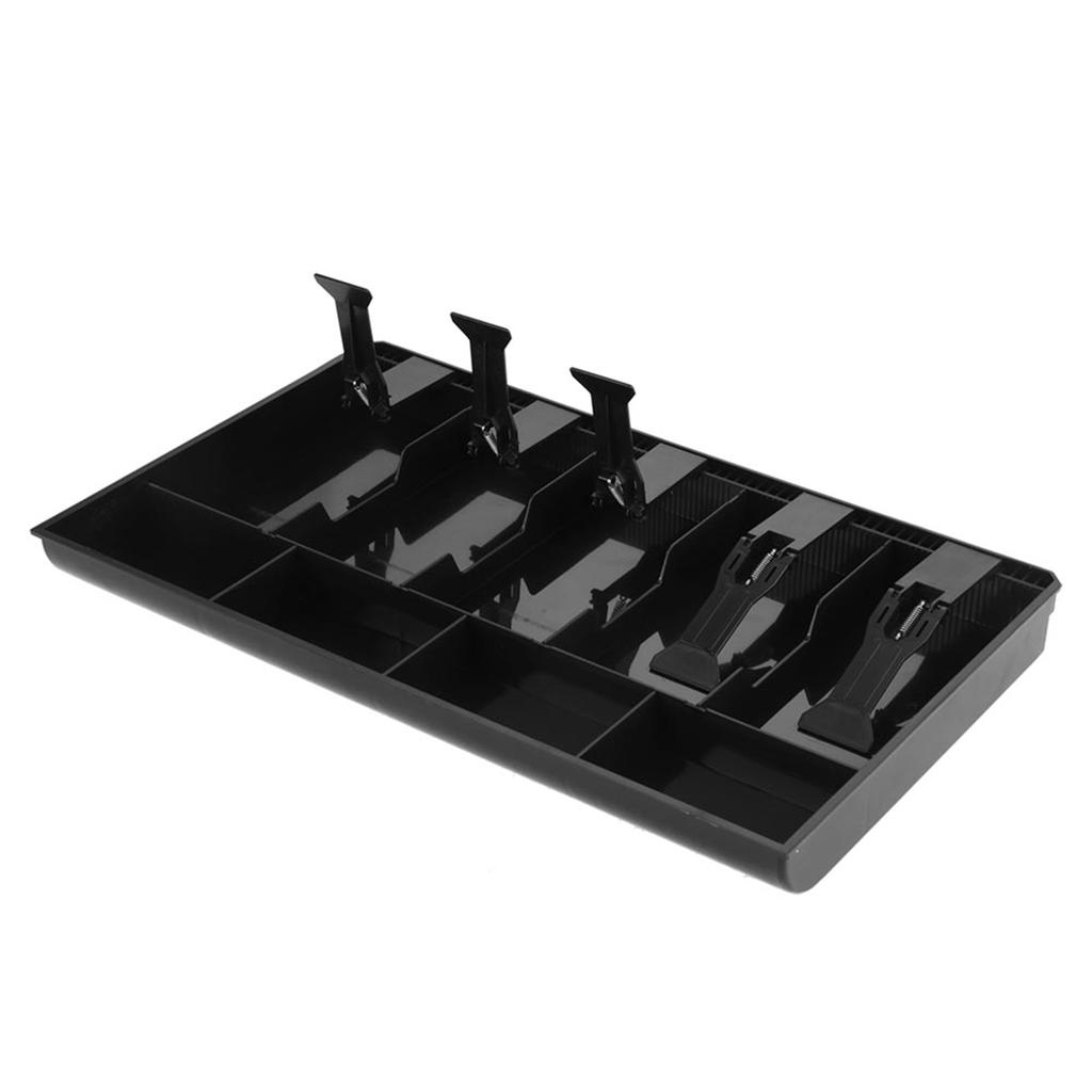 Five Grids Cash Drawer Register Insert Coin Tray Cashier Tidy Storage Safe Box (Black)