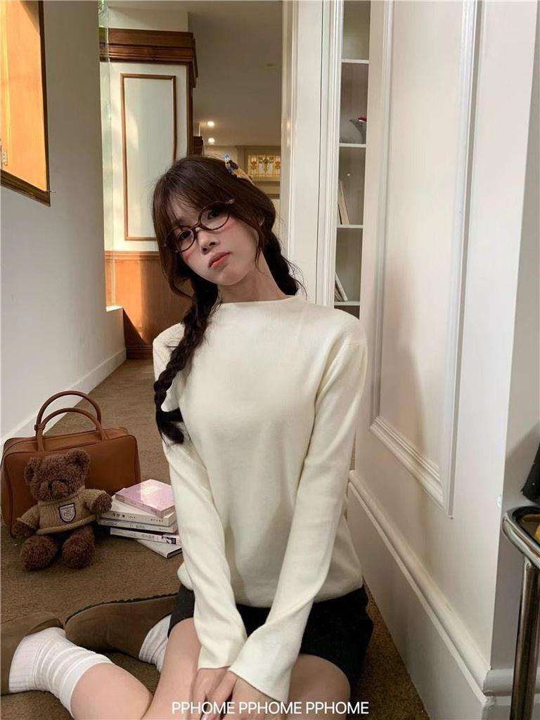 Women's Half-High Collar Knitted Sweater for Early Spring, Autumn, and Winter - 2024 Student Base Layer and Outerwear.