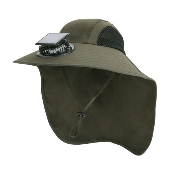 Solar Fan Hat Wide-Brimmed Shawl Fishing Hat with Dual-Power Fan Design Solar USB Charging UV-Protection Outdoor Hat