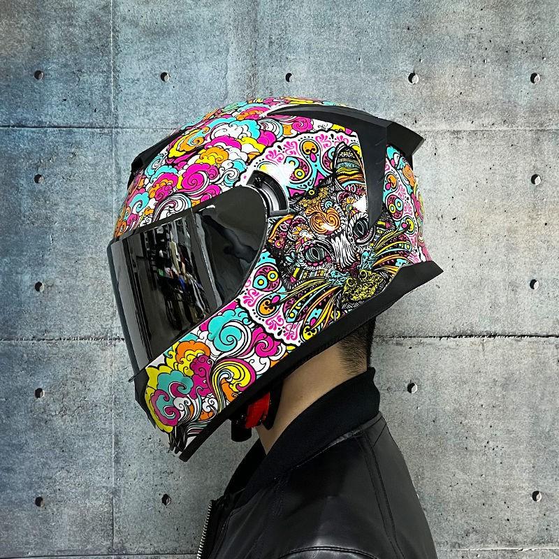 LVS Full Face Motorcycle Helmet Men Women Racing Style Glossy Colorful Design DOT Approved Size S M L XL