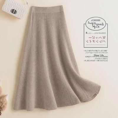 "Women's Mid-Length High Waist Wool Skirt: Autumn/Winter Korean-Style A-Line Cashmere Knit"