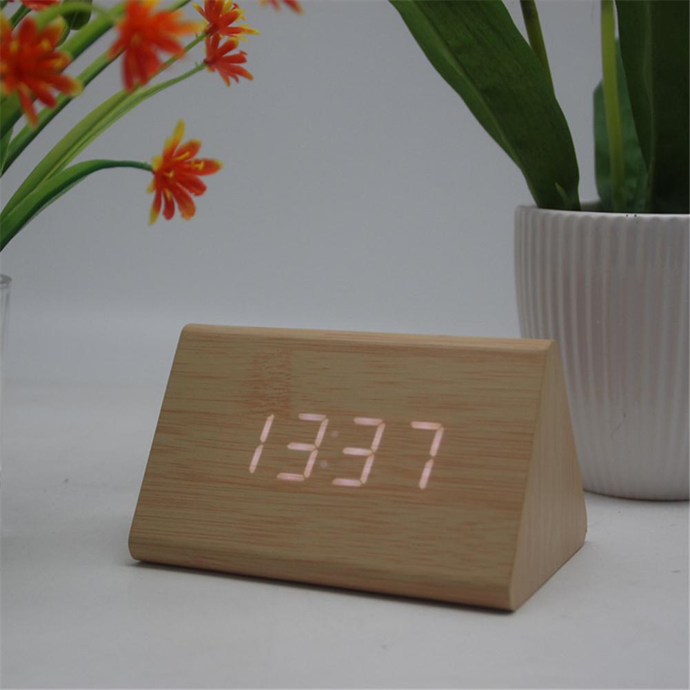 Multifunctional Wooden Alarm Clock Luminous Silent Clock With Smart Led Display Bamboo wood white#0