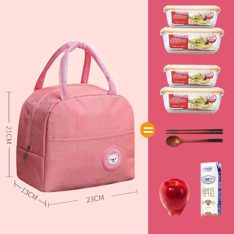 

Изолированная сумка большой вместимости для студентов, чтобы носить еду, водонепроницаемая и маслостойкая для офисных работников, чтобы брать с собой на улицу, с толстой алюминиевой фольгой розовый