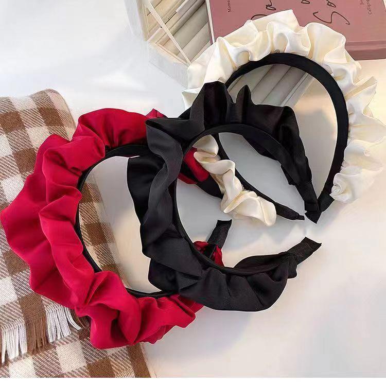 Korean Style Black Pleated Headband: Versatile, Fashionable, Wide Edge Hair Accessory