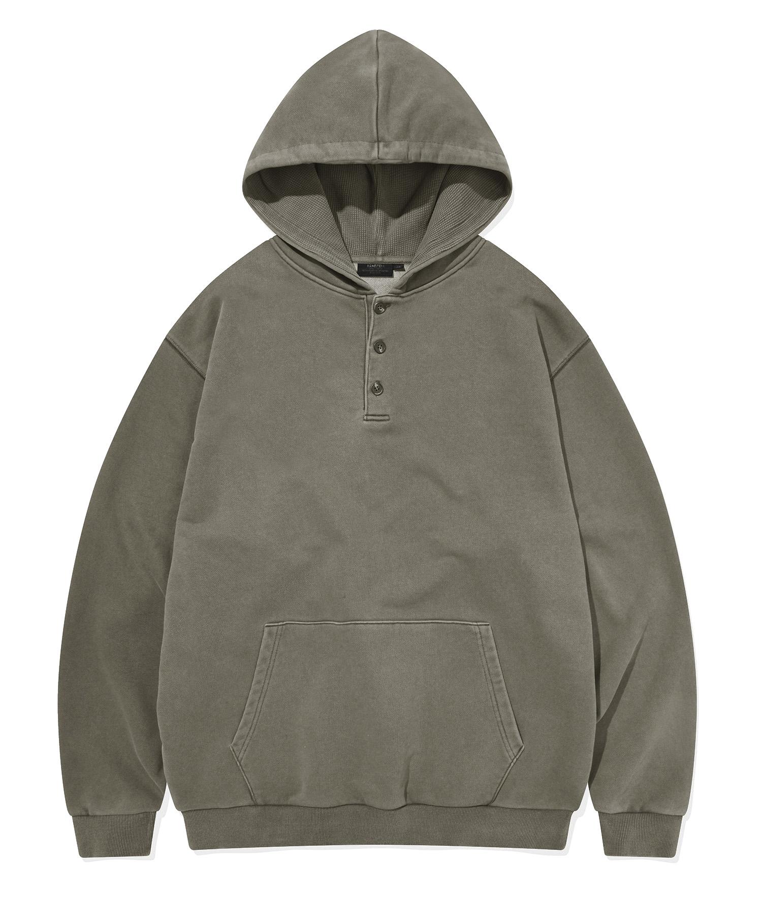 PIGMENT Washed Henley Neck Hoodie (Olive