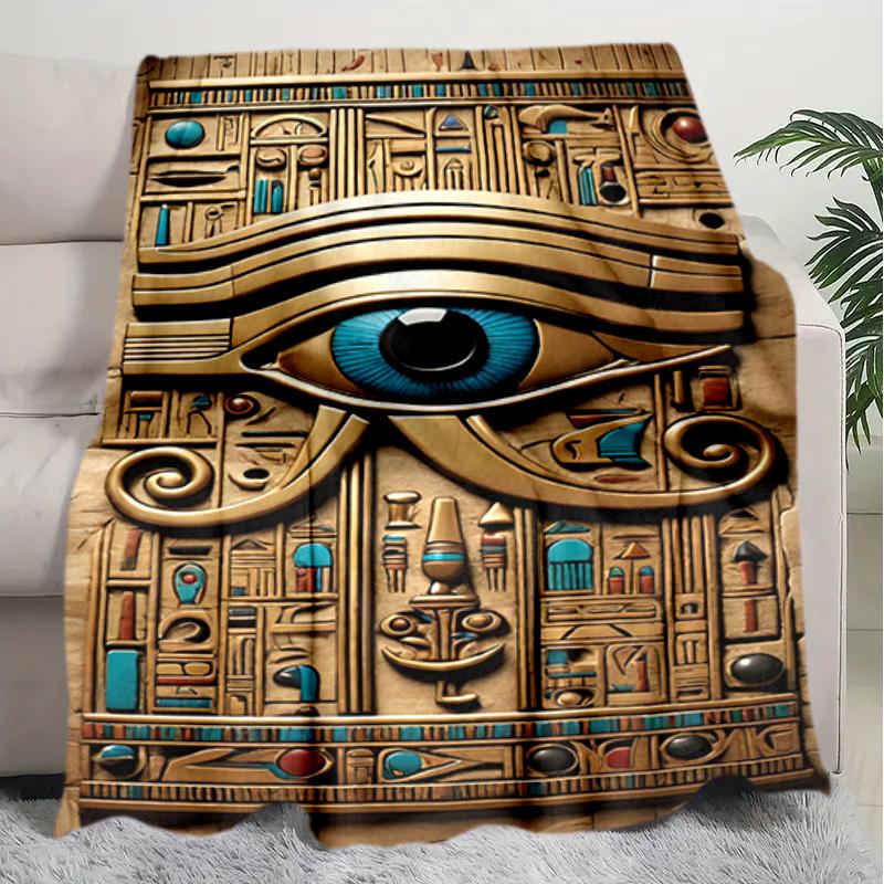 1PC Egyptian theme printed blanket, all season lightweight home office outdoor nap multifunctional blanket A4