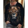 Men's T-shirt Pattern Lion Pattern Printing Round Neck Brown 3D Printing Outdoor Daily Long Sleeved Printing Clothing Designer