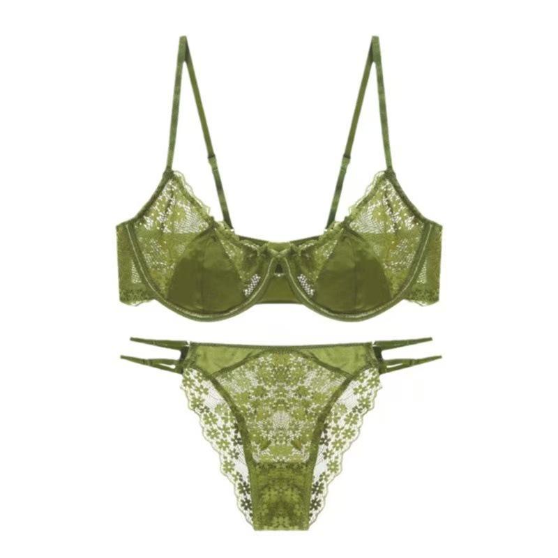 French Lace Half-Cup Bra Set: Ultra-Thin, Sexy Design for Enhanced Pure Desire and Anti-Sagging, Perfect for Big To Small Chest Transition.