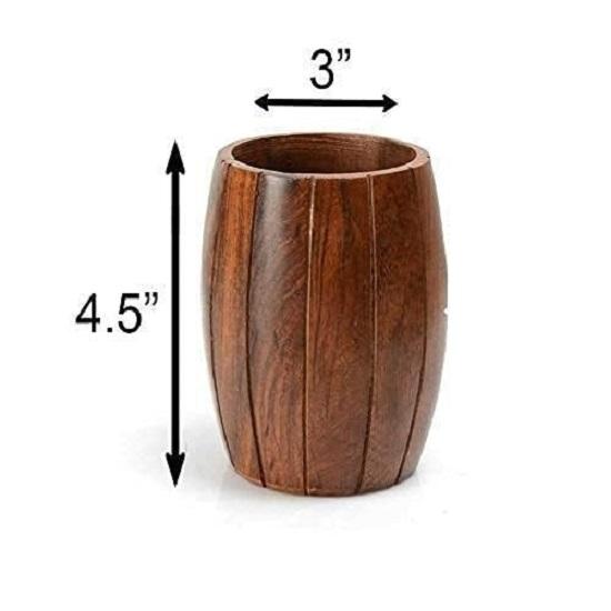 Wooden Spoon Holder Cutlery Stand - Pack of 2, Polished Barrel Shape Kitchen Organizer, Brown, Medium Size, Wooden Caddy