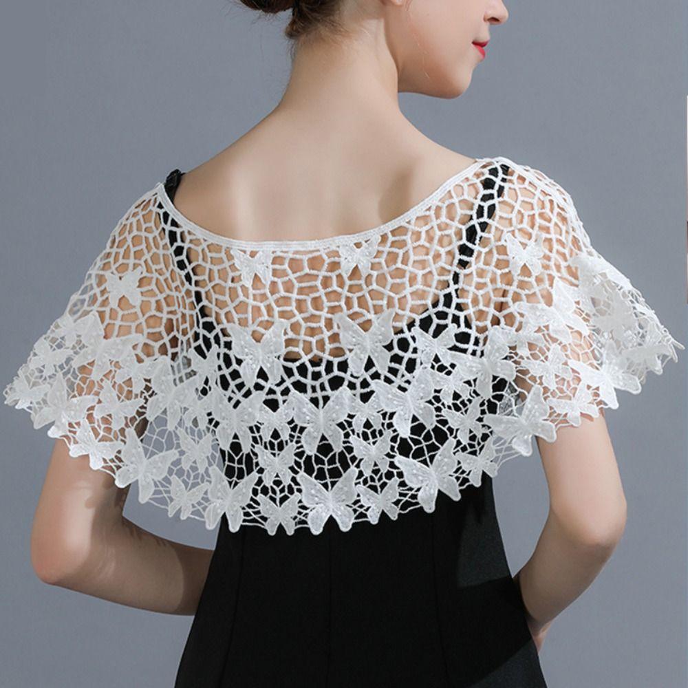 Cape Hollow Out Crochet Shawl White Knitted Scarves Retro Blouse Shoulders Fake Collar  Spring