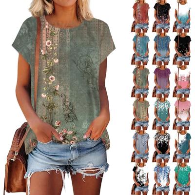 Women's Short Sleeve T Shirts Round Neck Cute Tunic Tops Basic Tees Blouses Loose Fit Pullover