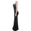 C6989 European & American Fashion Women's Rhinestone Mesh Long Dress