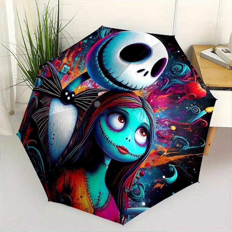 

1 Auto Open Jack Skellington, Sally Themed Colorful 8 rib Portable Umbrella for Men and Women, A Compact Commuting Companion Suitable for Da