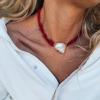 Colar Artesanal Turquesa com Concha Natural com Corrente Ajustável Pérolas de Imitação Joia Leve Presente Para Mulheres