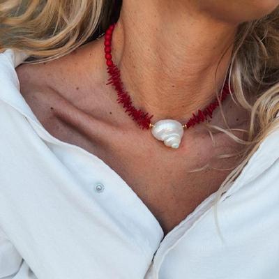 Handcrafted Turquoise Natural Shell Necklace With Adjustable Chain Imitation Pearls Lightweight Jewelry Gift For Women
