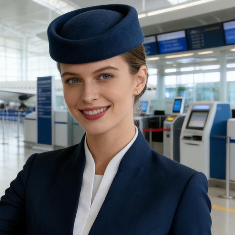 Professioneller Woll-Flugbegleiterhut Traditionelle Flugbegleiterkappe für Damen Uniformpassendes Accessoire Kopfbedeckung