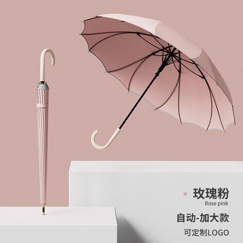 New straight-shank one-piece umbrella girls high-value automatic umbrella enlarged reinforcement thickened rainstorm-resistant long-handled umbrella