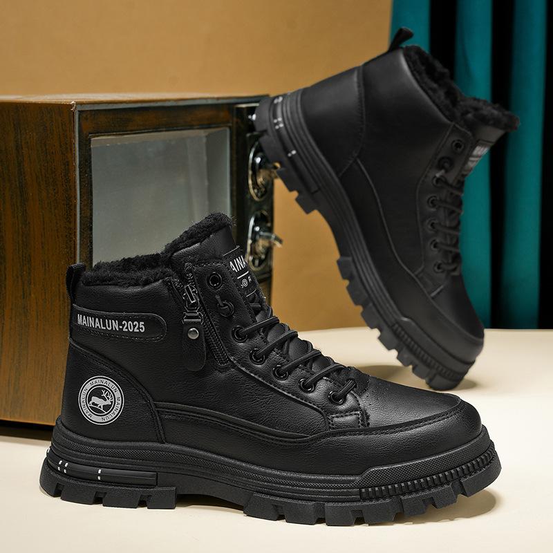 Winter Men High-top Boots Fashionable Leather Casual Boots Thickened Plush Warm Cotton Shoes Outdoor Non Slip Snow Boots for Men