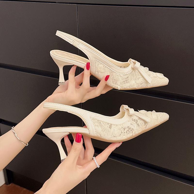 Able Mesh Elegant Banquet High-heeled Sandals Summer Pointed Sexy/Comfortable Bow Tie Slim Heel Party Women's Shoes
