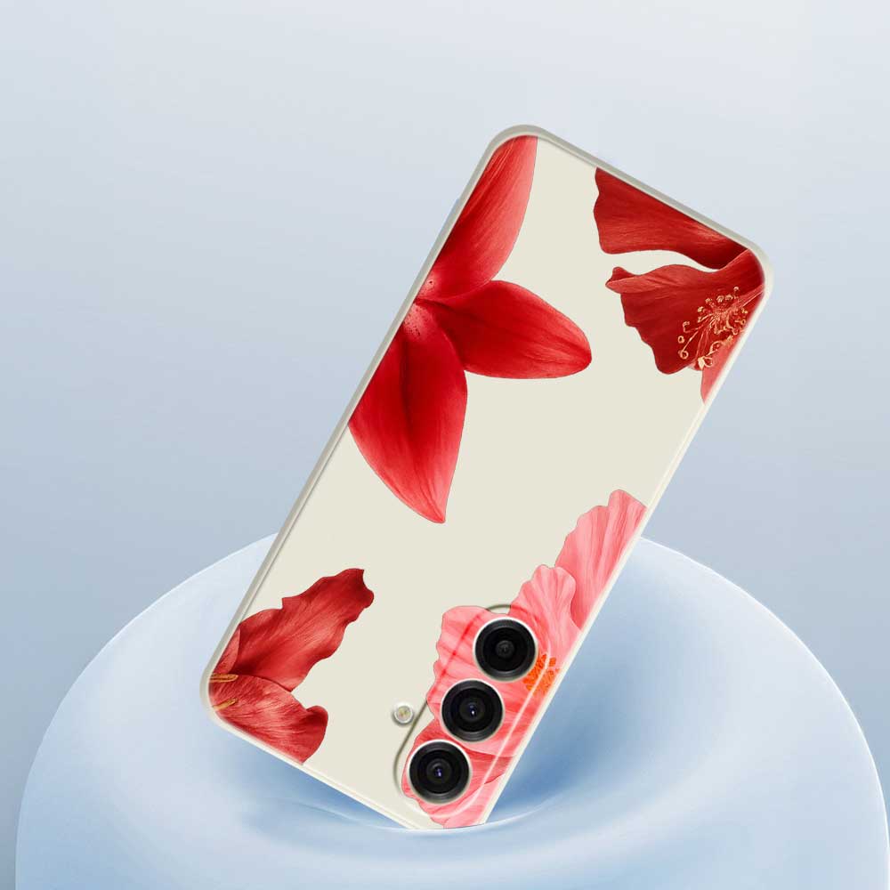 For Samsung Galaxy A17 5G Case Red Flower Pattern Printing Straight Edge TPU Phone Back Cover