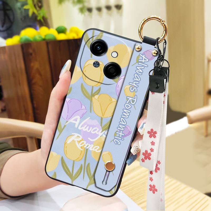 Protective Anti-knock Phone Case For Tecno POP9 4G/Spark GO 1/KL4 Flower Phone Holder Ring Kickstand Dirt-resistant