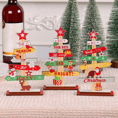 Mini Christmas Tree Wood Craft Ornament with Lettering Prints Lovely Cartoon Wooden