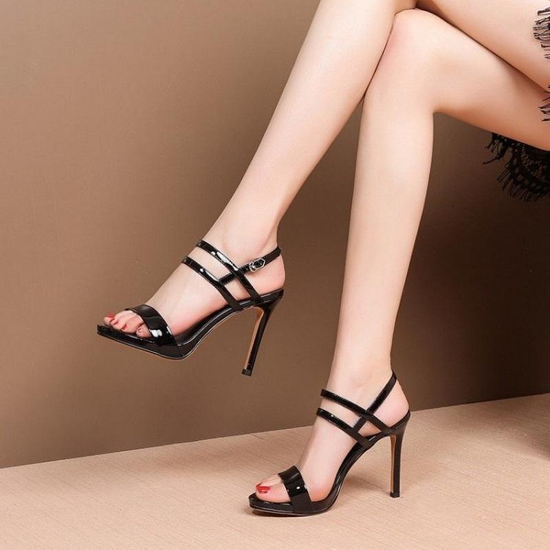 Fashion FHANCHU 2025 Women High Heeled Sandals,Summer Shoes,Ankle Buckle Strap,Outside Wear,Open Toe,35-40,Black,White,Blue,Dropship
